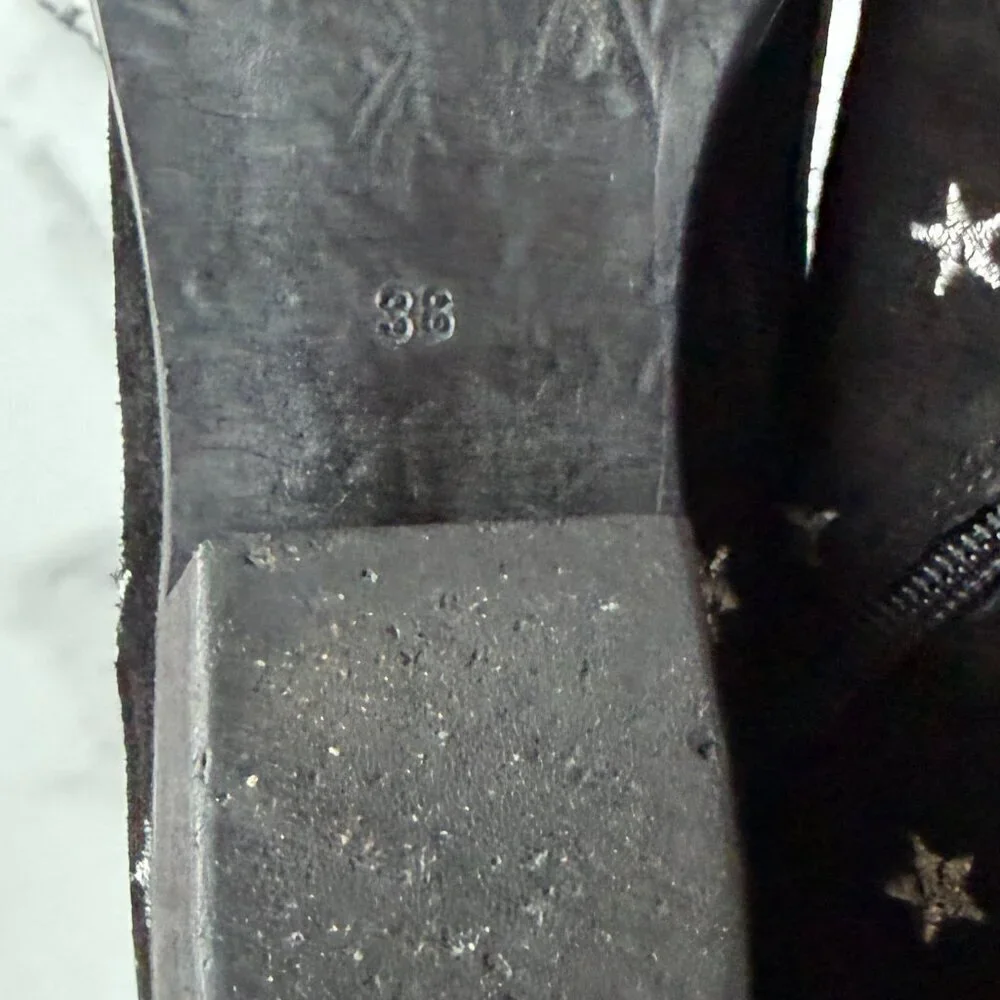 Russell & Bromley Star Embroidered Black Suede Western Ankle Boots